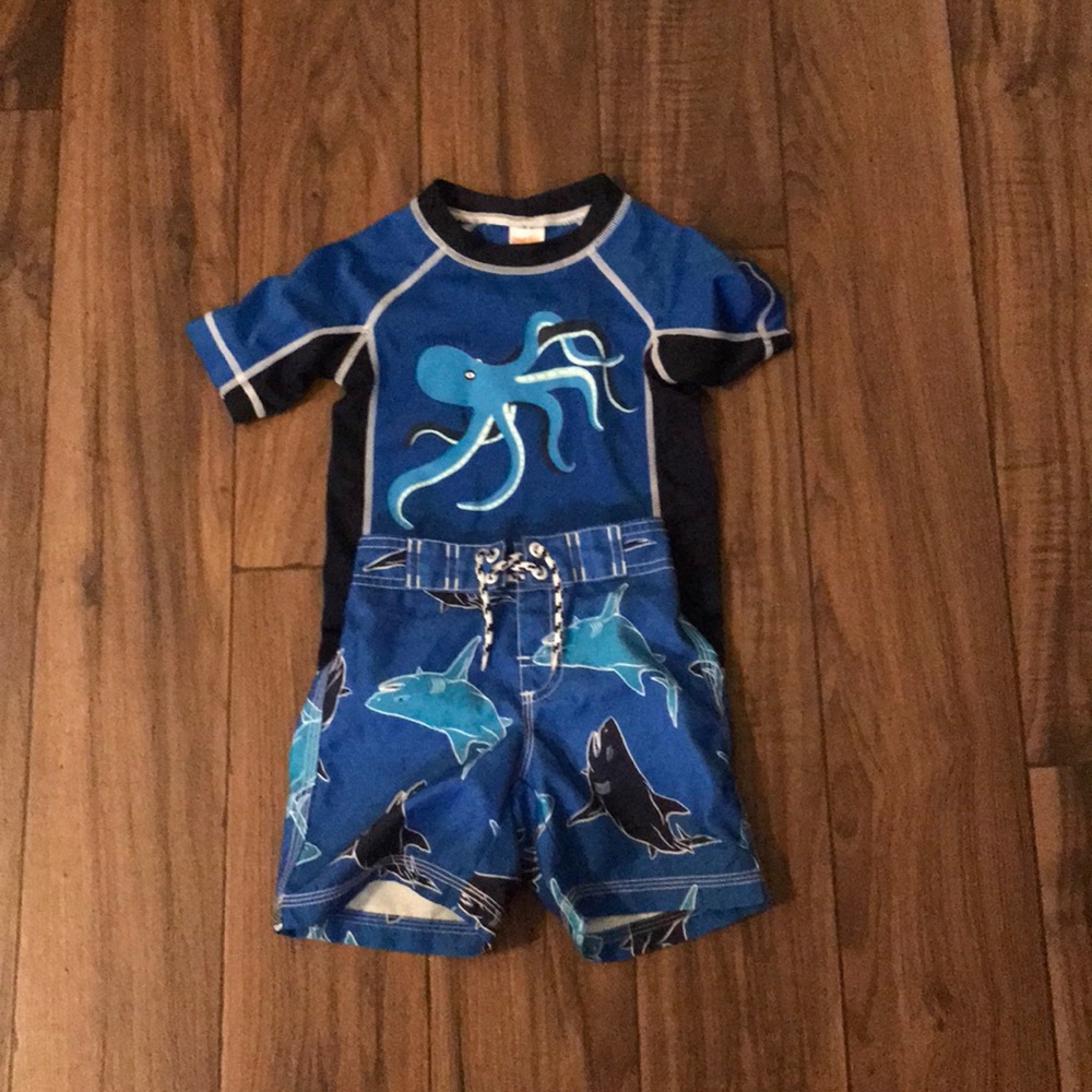 Gymboree toddler boy swim trunk and rash guard